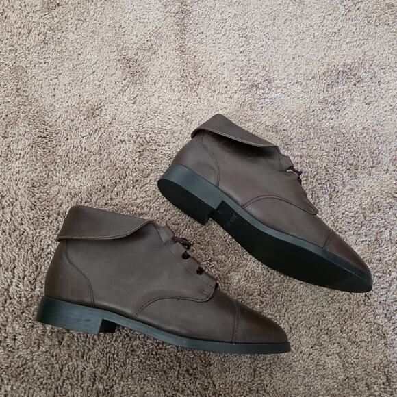 Vintage Brown Leather Ankle Booties Womens 8.5 Witchy Hobbit Boho Lace Up - Picture 3 of 9